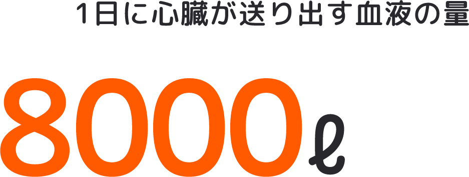 1日に心臓が送り出す血液の量8000ℓ